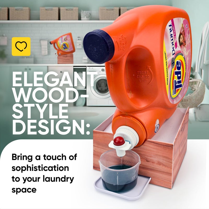 Skywin Laundry Room Organizer and Drip Tray - Soap Cup Storage for Liquid Detergent Containers (Wood) - Image 2